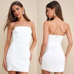 Lulu’s Loving the Feeling White Strapless Bodycon Mini Dress Sz S Bachelorette